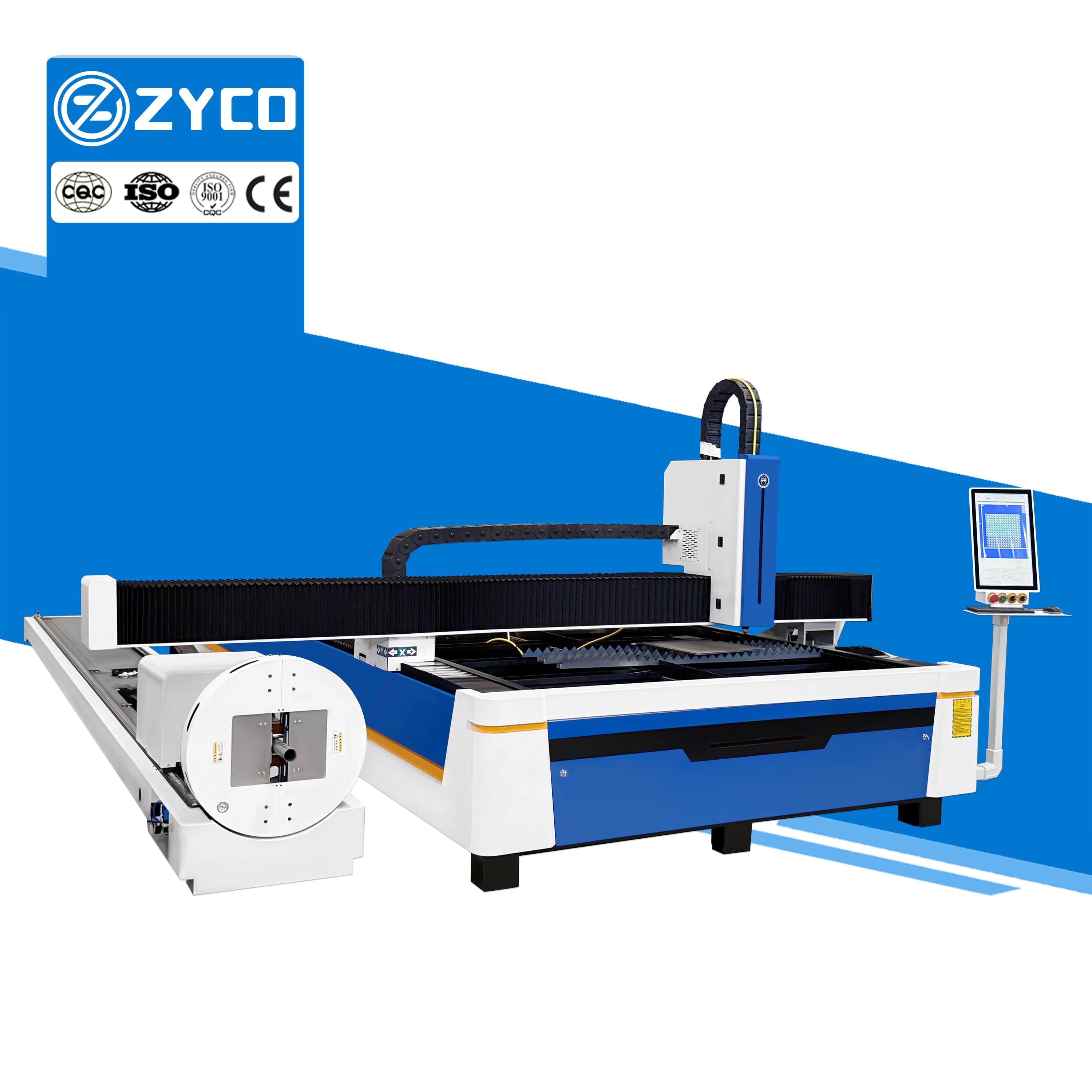 Machine de découpe laser à fibre ZYCO pour plaques et tubes métalliques, machine de découpe laser CNC pour la fabrication de tôles.